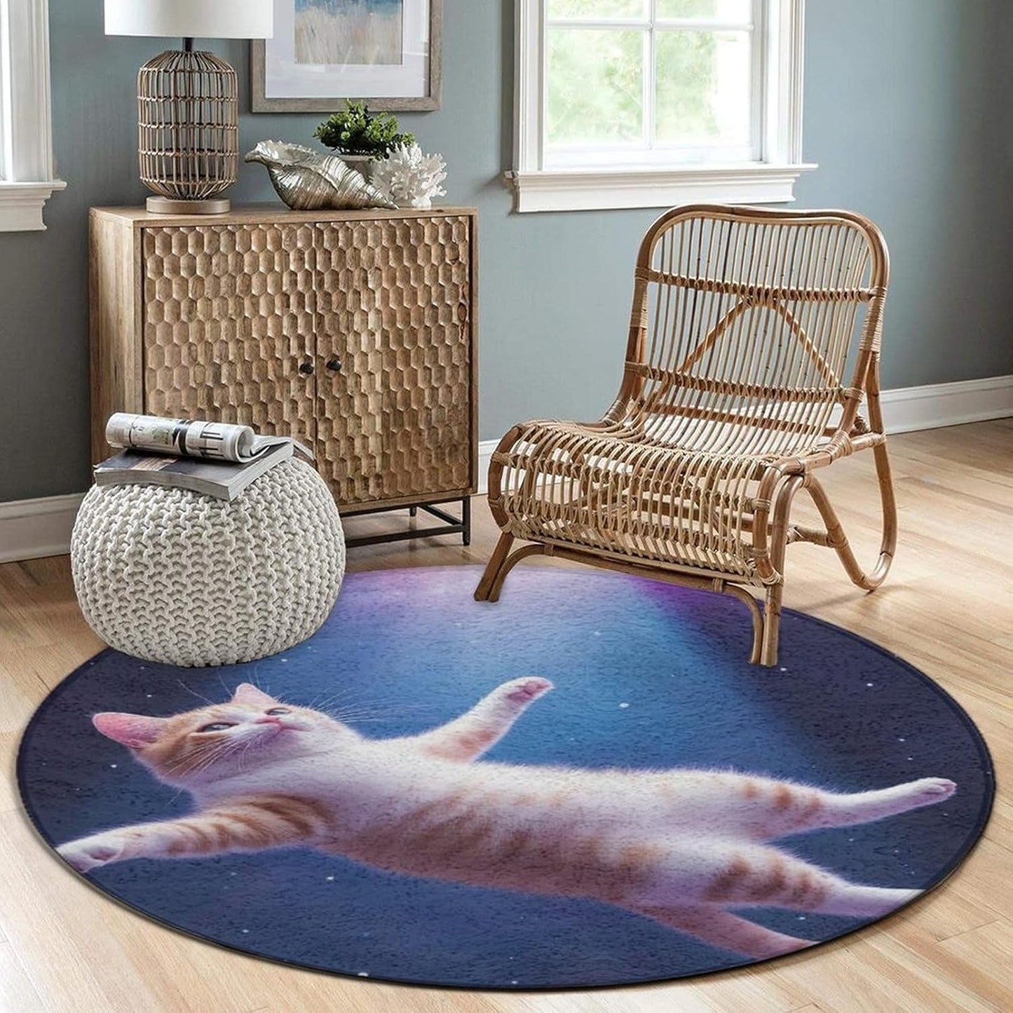 Large Home Decor Mat, Soft Round Yoga Carpet, Non Slip Machine Washable Home Office Circle Rug Gothic Witchy Sun Moon Mushroom Moth