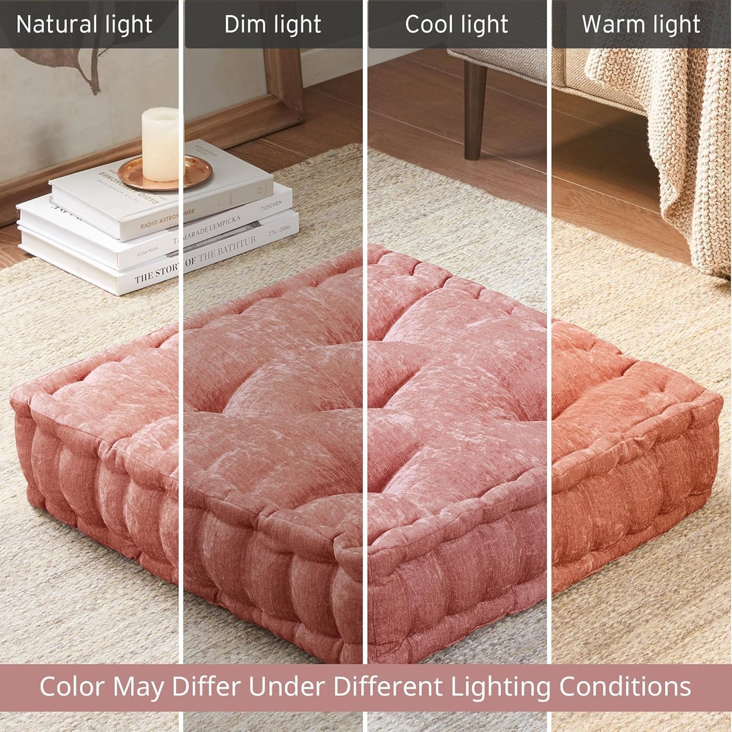 Intelligent Design Large Floor Pillow for Adults Yoga or Meditation Cushion with Handle, Floor Cushion for Board Games, Lustrous Chenille Tufted, Handsewn Scalloped Edge, Azza, 24" x 24" x 5" Yellow