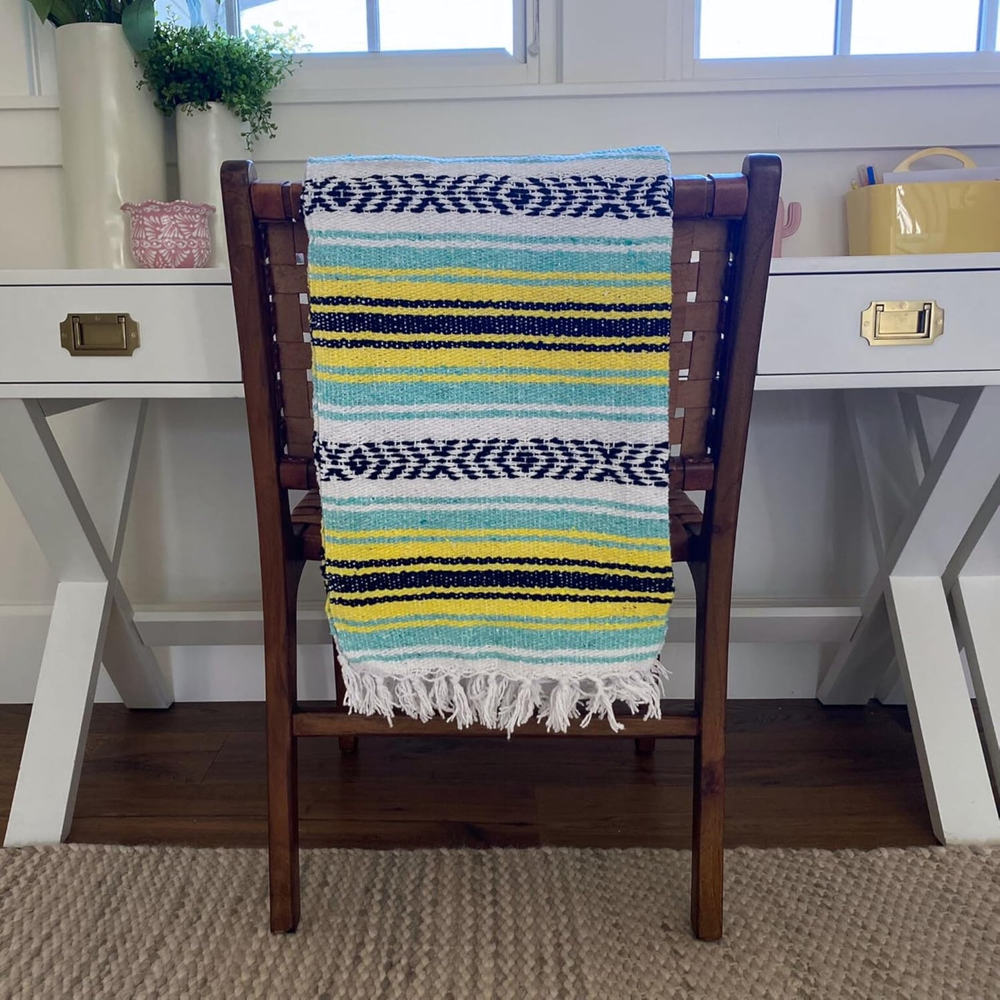 Del Mex Classic Mexican Blanket, Large Authentic Woven Falsa Throw (70"x50"), Artisan Southwest Décor for Beach, Yoga, Outdoors (Lavender)