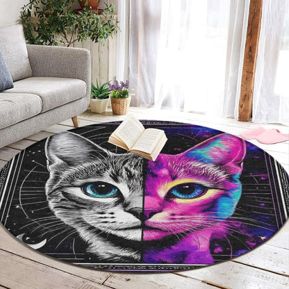 Machine Washable Modern Round Area Rug, Room Sofa Yoga Soft Round Carpet, Home Decor Non Slip Kitchen Office Circle Rug Trippy Rainbow Mushroom Tie Dye Art, 60inch