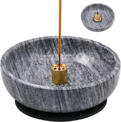 Vrupin Natural Marble Incense Burner, Handmade Incense Stick Incense Burner Reflux Burner, Ideal for use in Meditation, Incense Smokers and Decoration. (Black)