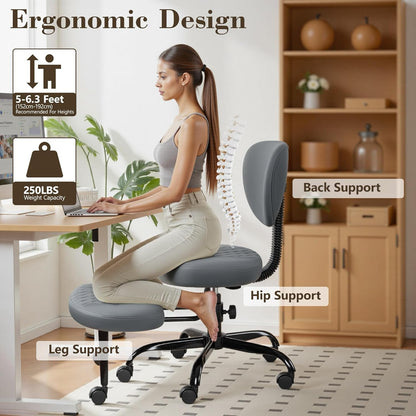AtHope Ergonomic Cross Legged Office Chair with Wheels - Adjustable Height for Meditation, ADHD Desk & Yoga - Wide Criss Cross Design with Lumbar Support, Kneeling Chair - Black