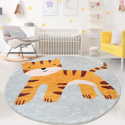 Poowe Cute Animals Kids Room Rug,39.4" Round Washable Area Rugs Rabbit Rug Nursery Rug for Baby Boys Girls Play Mat Floor Carpet Non Slip Soft Rugs for Living Room Bedroom Playroom Classroom