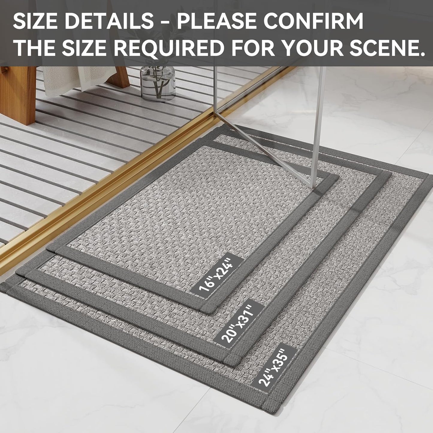 YDKGL Non Slip Long Bath Mat Bathroom Runner, Rubber Backing Ultra Thin Bathroom Rugs Fit Under Door Quick Dry Super Absorbent Washable Bath Rug Shower Mat for Bathtub Sink Floor, Dark Gray 17"x47"