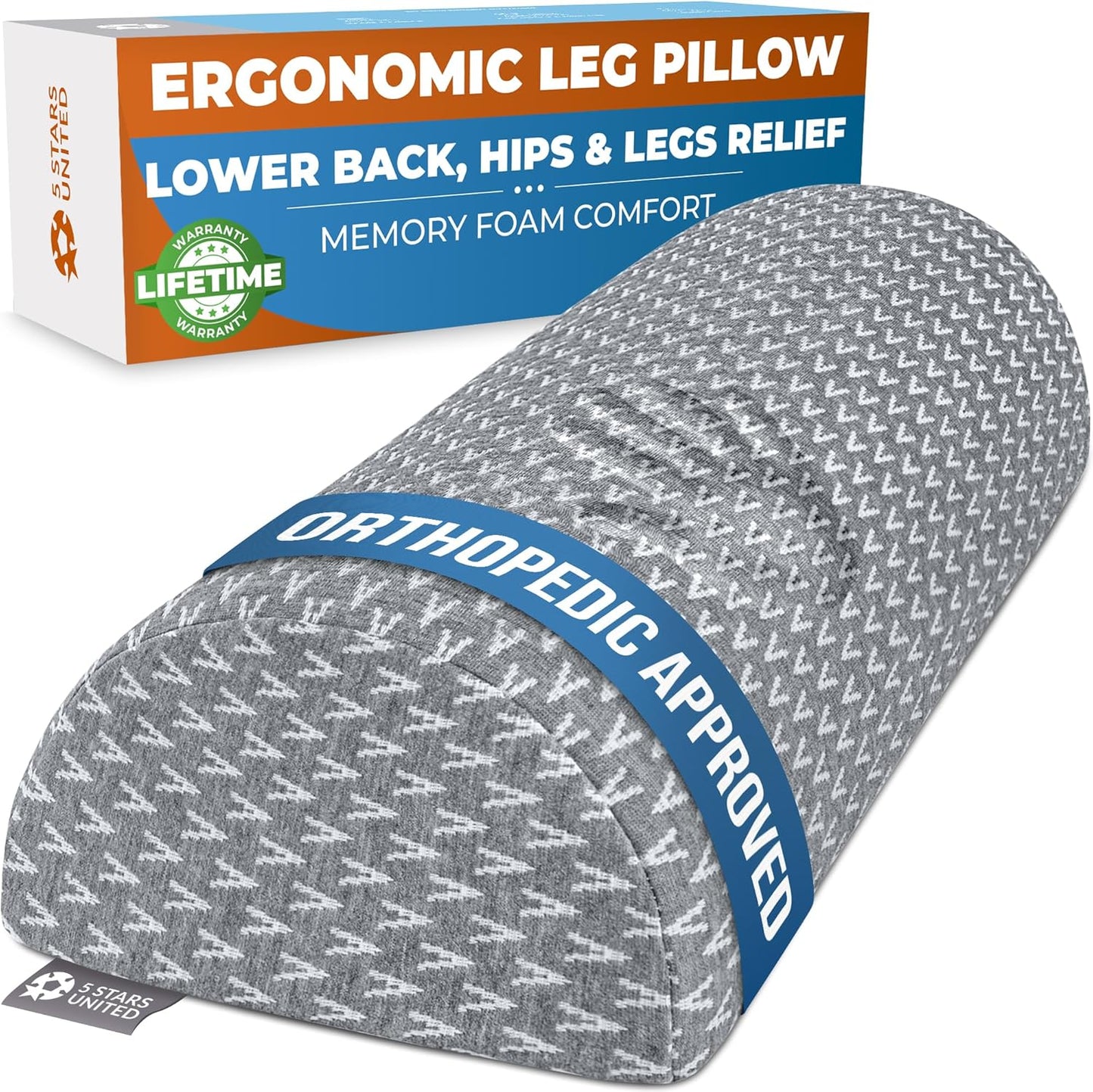 5 STARS UNITED Knee Pillow for Back Sleeping – Half Moon Bolster Pillow for Legs, Under Knee Pillow for Sleeping on Back, Memory Foam Leg Pillow for Back Pain, White