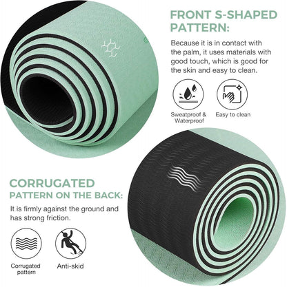 Gruper Yoga Mat Non Slip TPE Extra Wide Yoga Mat with Alignment Mark, 72"L x 32"W x 0.32"/0.24"Th (183cm x 80cm x 8mm/6mm), Anti-Tear Exercise Mat with Carrying Strap and Bag, Workout Mats for Yoga, Pilates