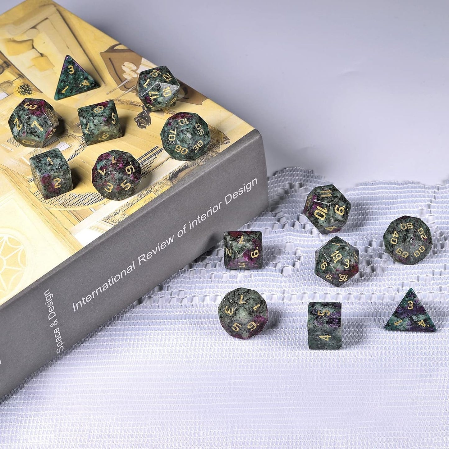 mookaitedecor 7 PCS Blue Howlite Turquoise Crystal Polyhedral DND Dice Set, Polished Tumbled Stones Dices for RPG MTG Table Games Home Decoration
