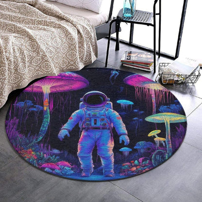 Home Decor Non Slip Kitchen Office Circle Rug, Machine Washable Modern Round Area Rug, Room Sofa Yoga Soft Round Carpet Purple Galaxy Trippy Space Astronaut Art, 36inch