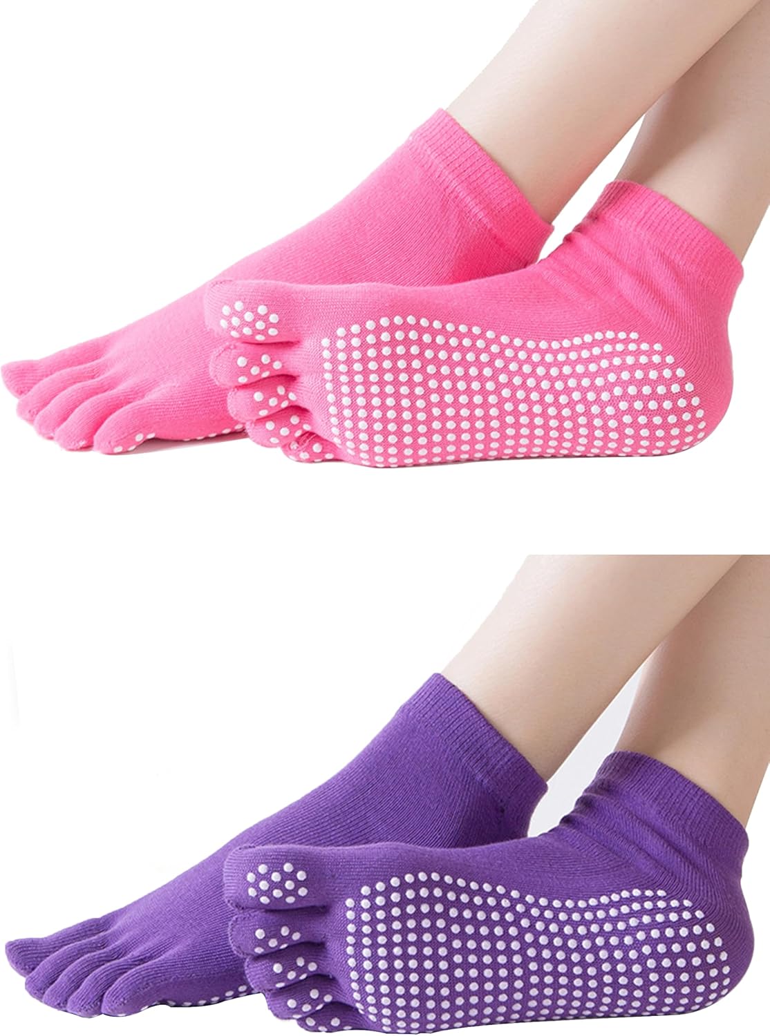1/2 Pairs Grippy Socks Woman Pilates Grip Socks Non Slip Full Toe Barre Ballet Non Skid Yoga Socks One Size 5.5-9