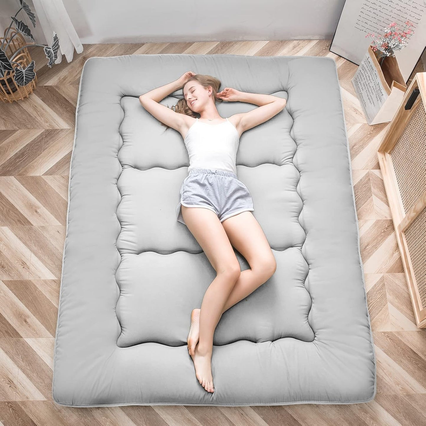 MAXYOYO Bohemian Retro Mattress Boho Floral Japanese Futon Mattress Tatami Floor Mat Foldable Portable Camping, Sleeping Pad, Lounger Couch Bed Full Size