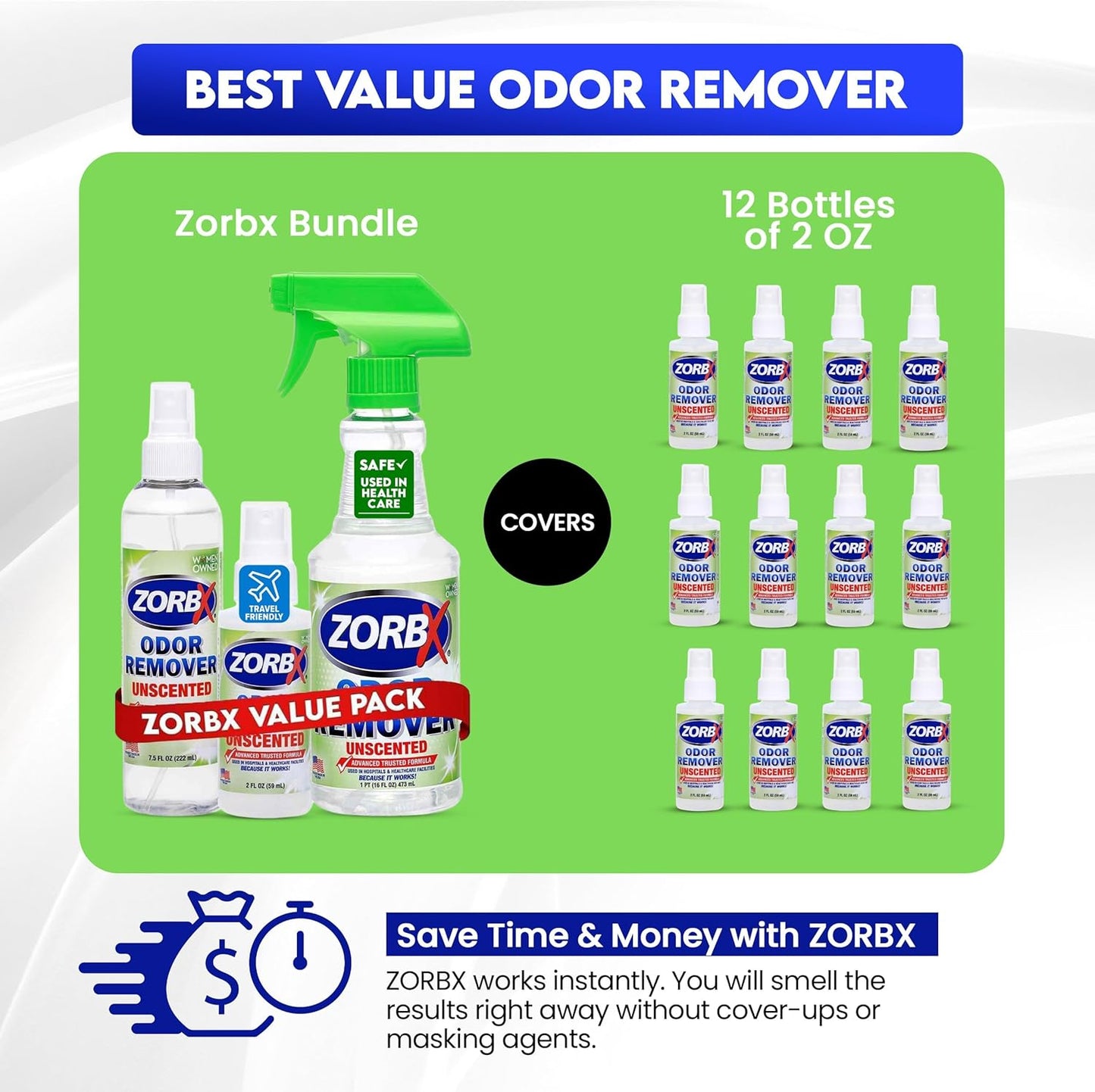 ZORBX Unscented Odor Eliminator for Strong Odor 2 Fl Oz, Pack of 1 - Used in Hospitals & Healthcare Facilities - Advanced Formula, Fast-Acting Odor Remover Spray for Dog, Cat, House & Carpet