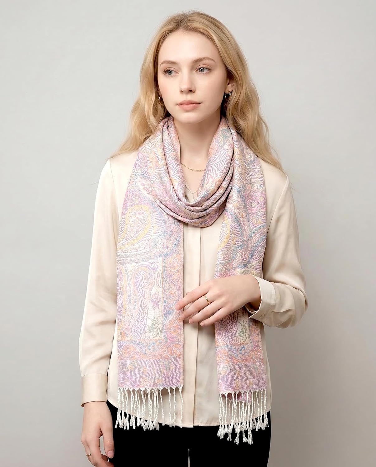 Achillea Reversible Paisley Pashmina Rave Scarf – Exotic Indian Shawls and Wraps for Evening Dresses, Festivals, All Seasons - Colors A