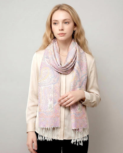 Achillea Reversible Paisley Pashmina Rave Scarf – Exotic Indian Shawls and Wraps for Evening Dresses, Festivals, All Seasons - Colors A