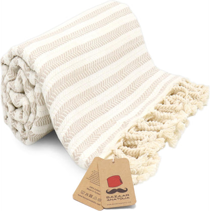 Bazaar Anatolia Turkish Beach Towel – 100% Cotton, Quick Dry, Lightweight and Sand Free – Perfect for Bathroom, Travel, Yoga, Camping, Oversized 71x39 inches - Diamond Black - Colors A