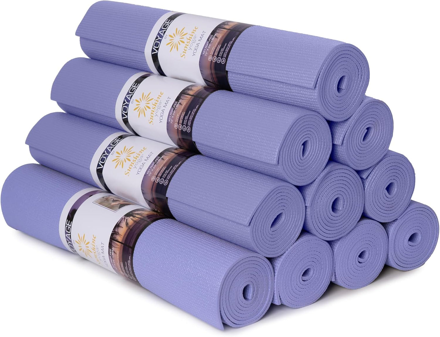 Voyage Yoga Mat, 10 Pack, 72" x 24" Professional Studio and Gym Bulk Yoga Mats, 5mm Thick, Durable, Anti-Tear, Non Slip Fitness and Exercise Mats