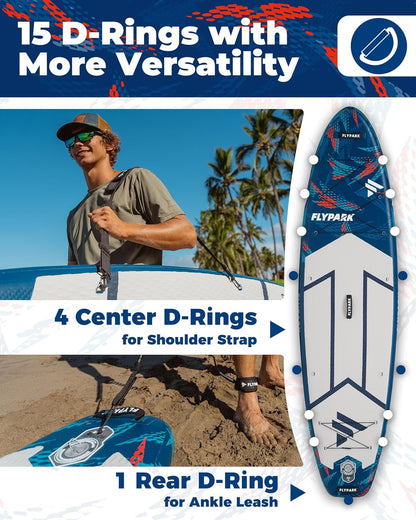 Flypark 11'x34 Inflatable Paddle Boards, Extra Wide SUP for 420lbs/3Adults, Yoga Stand Up Paddle Board, 110L Backpack, 15 D-Rings, Shoulder Strap, US-Fin, 2-Action Pump