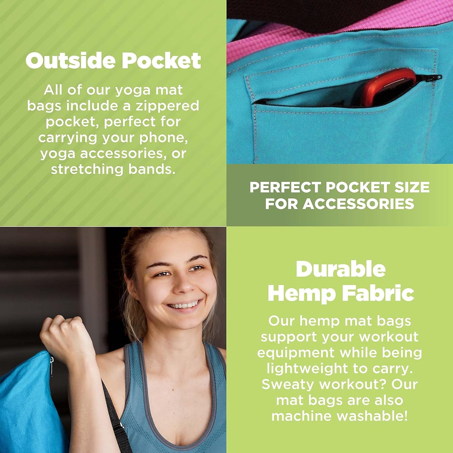 Natural Hemp Fabric Yoga Mat Bag with Shoulder Strap - Lightweight and Durable Gym Bag to Carry the Extra Large Mat Sizes - Ideal for Yoga, Pilates & Fitness Equipment - Made in USA, 8" X 32"
