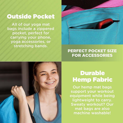 Natural Hemp Fabric Yoga Mat Bag with Shoulder Strap - Lightweight and Durable Gym Bag to Carry the Extra Large Mat Sizes - Ideal for Yoga, Pilates & Fitness Equipment - Made in USA, 8" X 32"