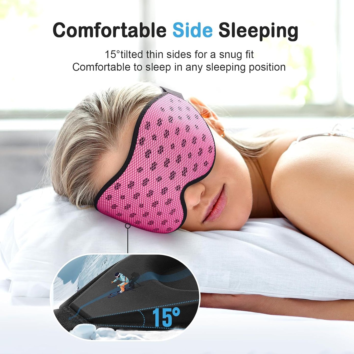 LitBear Breathable Sleep Mask, 3D Eye Mask Sleep for Side Sleepers Women Men, Light Blocking Sleeping Mask with Adjustable Strap, Soft Lightweight Eye Cover for Travel, Night Work, Nap, Office - Blue