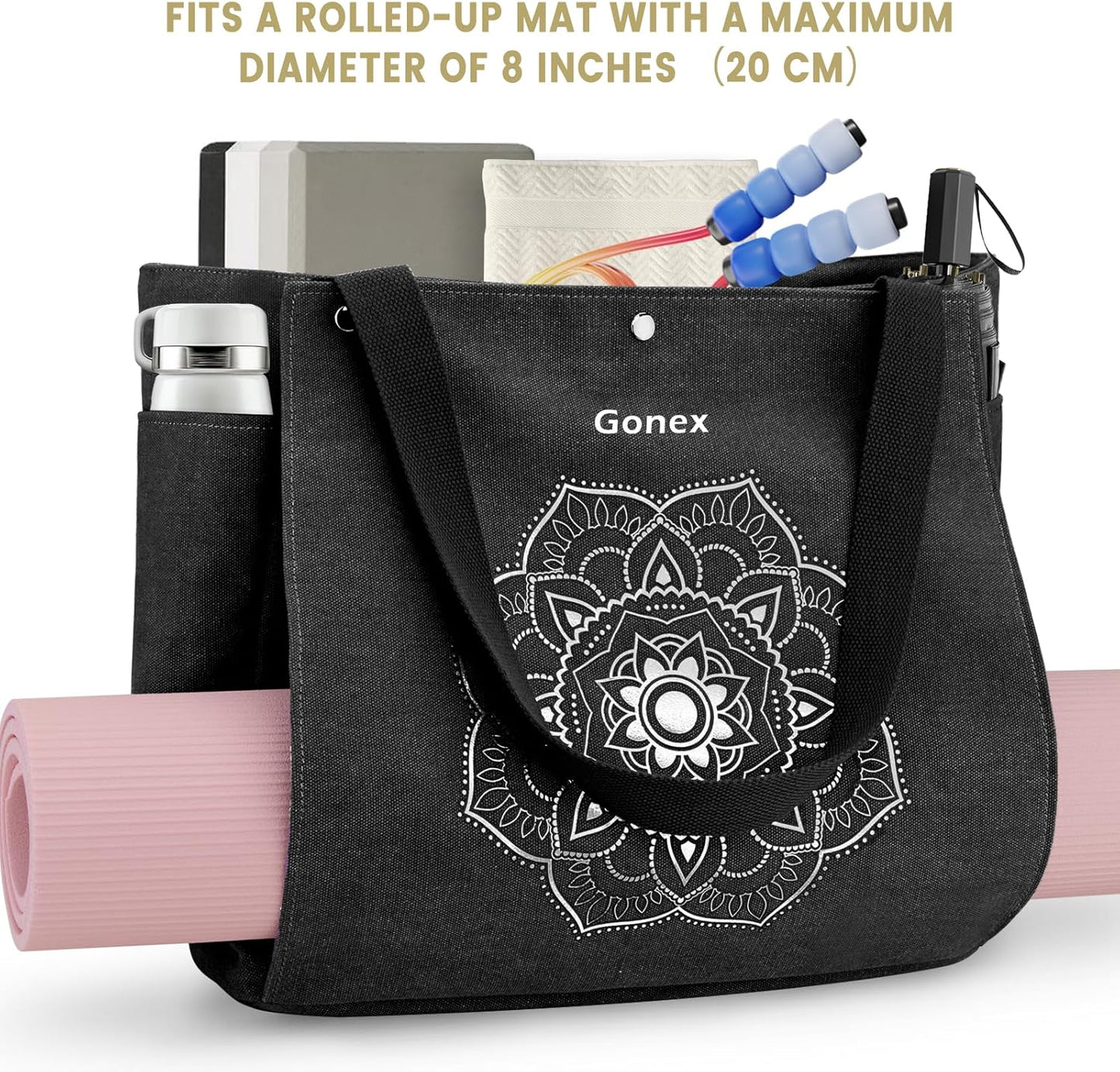 Gonex Yoga Mat Bag, Yoga Gym Bag Tote Bag with Multi Pockets For Women Men, Canvas Yoga Mat Carrier Take in Out Mat Easily For Pilates Travel Workout Office