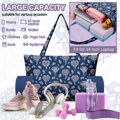 Yoga Bag for Women, Large Canvas Yoga Mat Tote Bag with Yoga Mat Carrier - Large Mat Pocket Fitness Tote for Pilates, Gym, Travel, Office & Beach