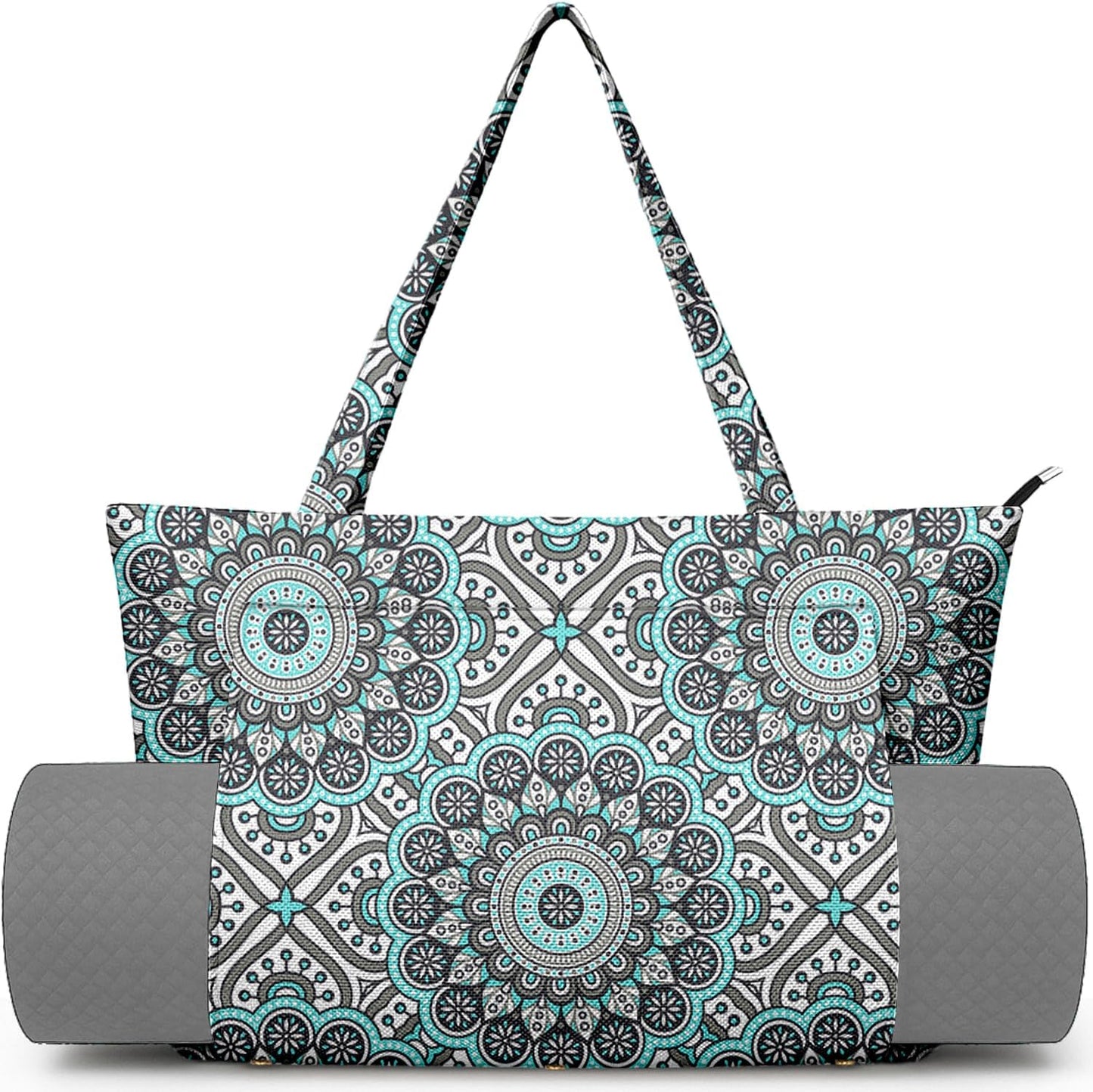 Yoga Bag for Women, Large Canvas Yoga Mat Tote Bag with Yoga Mat Carrier - Large Mat Pocket Fitness Tote for Pilates, Gym, Travel, Office & Beach