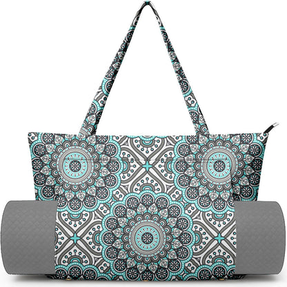 Yoga Bag for Women, Large Canvas Yoga Mat Tote Bag with Yoga Mat Carrier - Large Mat Pocket Fitness Tote for Pilates, Gym, Travel, Office & Beach