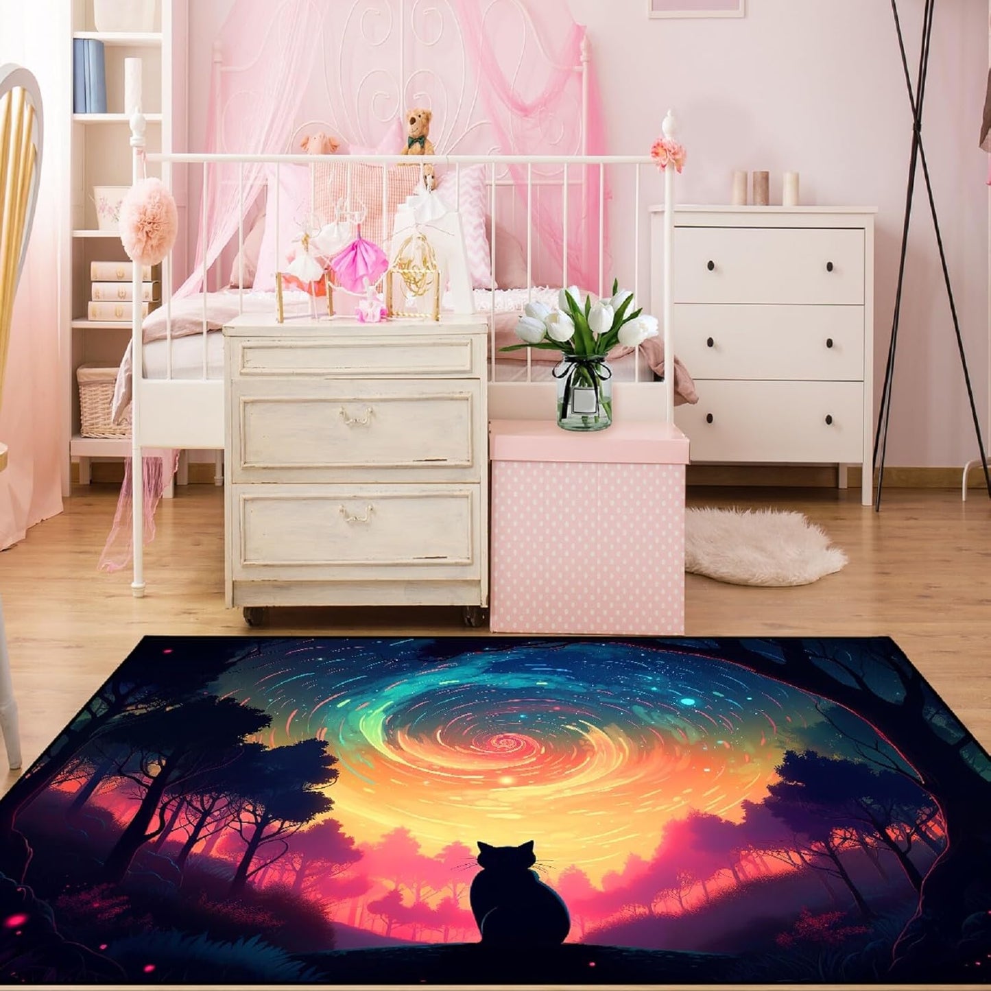 Black Girl Area Rug for Bedroom African American Rugs for Room Princess Carpet Kids Rugs for Bedroom African Girls Carpet for Living Room Teen Girls Yoga Mats, Pink, 4'×5'