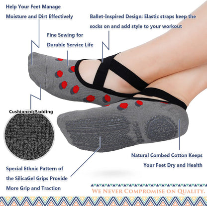 Ozaiic Pilates Socks for Women Non Slip Grip, Yoga Socks with Grippers for Barre, Hospital, Ballet, Dance, Barefoot Workout
