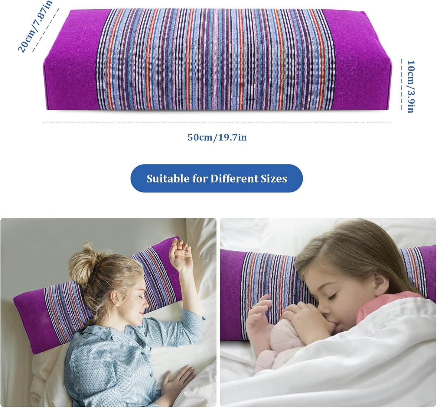 Adjustable Buckwheat Hull Pillow for Neck Pain Relief (21x8x4in) Natural Cooling Cervical Support Organic Pillow for Side & Back Sleepers with Night Sweats (Grey)