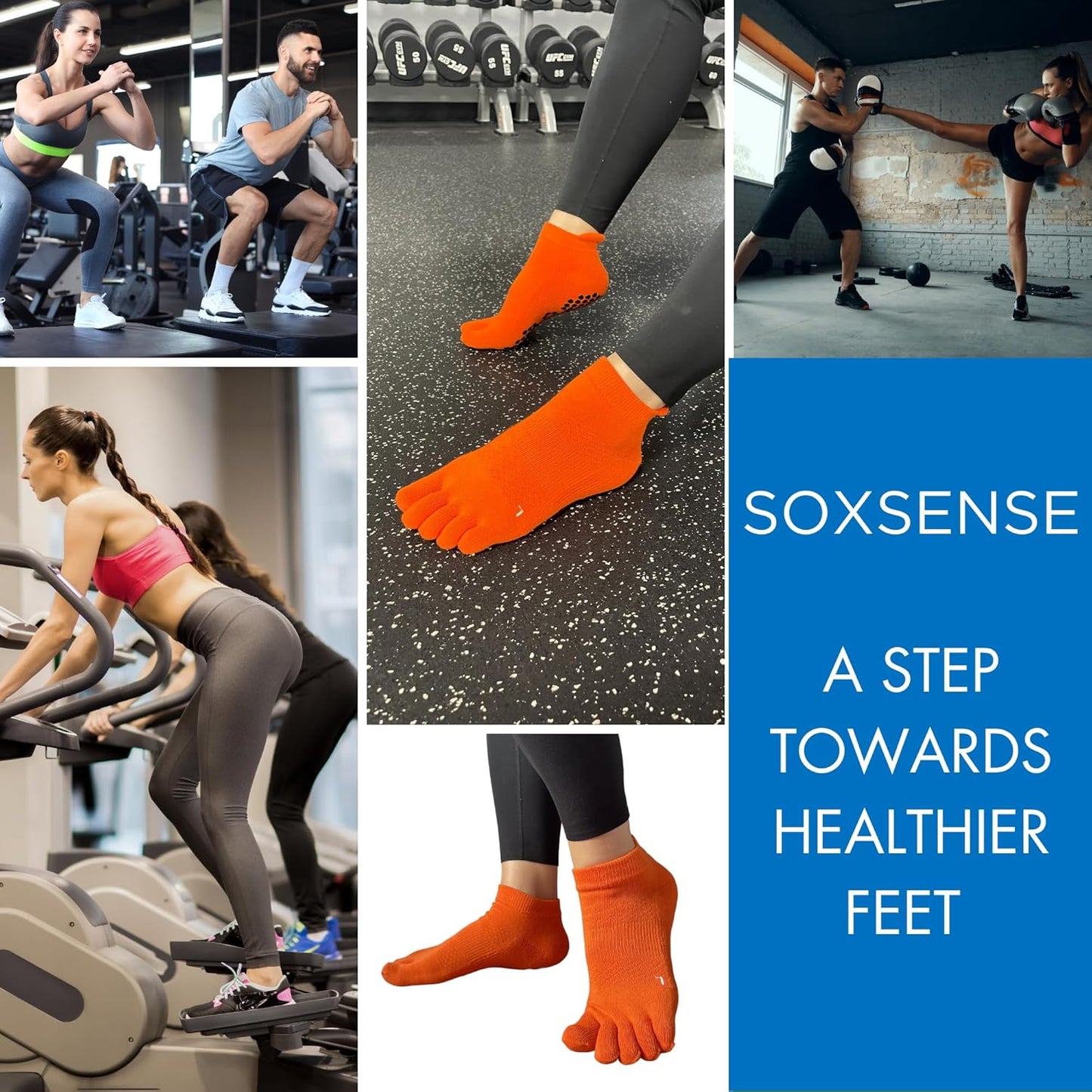 Soxsense Multi-Pack Sports Grip Toe Socks with Cushion, Non-Slip Finger Socks for Pilates, Home Gym, Soccer, basketball