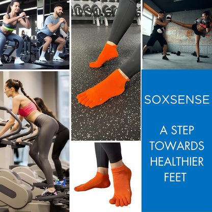 Soxsense Multi-Pack Sports Grip Toe Socks with Cushion, Non-Slip Finger Socks for Pilates, Home Gym, Soccer, basketball