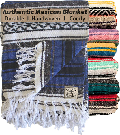 Del Mex Classic Mexican Blanket, Large Authentic Woven Falsa Throw (70"x50"), Artisan Southwest Décor for Beach, Yoga, Outdoors (Lavender)