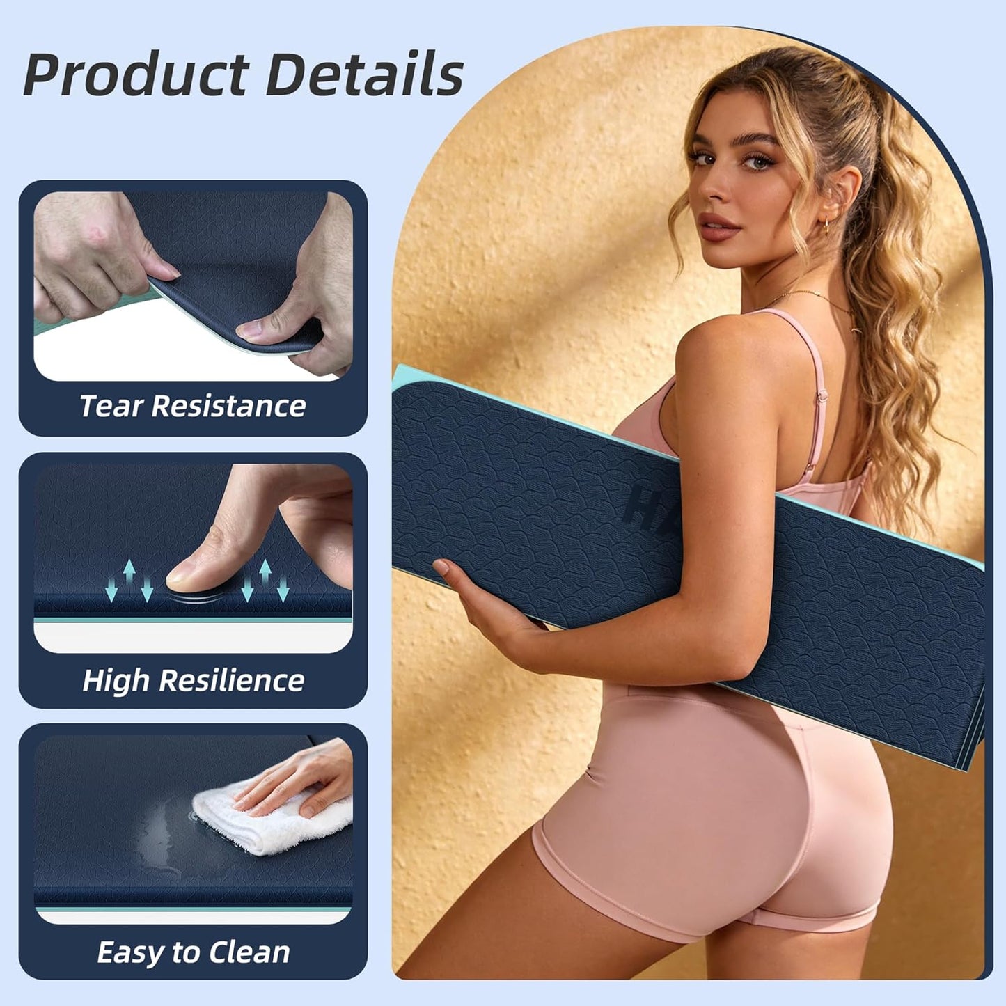 HAHE Foldable Yoga Exercise Mat, 74"Lx32"Wx1/3"Thick, TPE Multi-purpose Workout Mats with Non-slip Surface, Portable for Yoga/Pilates/Studio/Home Gym