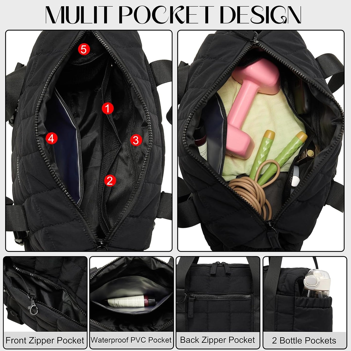 Small Gym Bag for Women, Puffy Sports Duffel Bag with Yoga Mat Holder, Gym Tote Bag with Wet Pocket & Coin Wallet, Carry on Bag for Workout Dance Pilates Ballet Swimming Travel