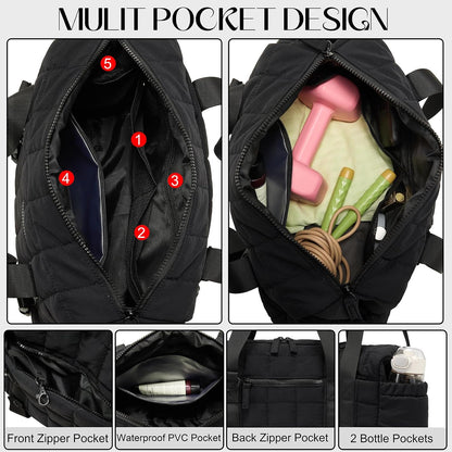 Small Gym Bag for Women, Puffy Sports Duffel Bag with Yoga Mat Holder, Gym Tote Bag with Wet Pocket & Coin Wallet, Carry on Bag for Workout Dance Pilates Ballet Swimming Travel
