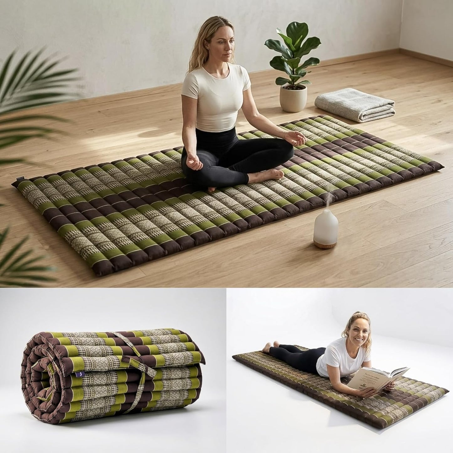 Leewadee - Kapok Roll Mat – Handcrafted Folding Sleep & Relaxation Mattress from Thailand, Ideal as Guest Bed, Camping Mat, Yoga Mat or Traditional Futon, 75 x 39 inches, Anthracite