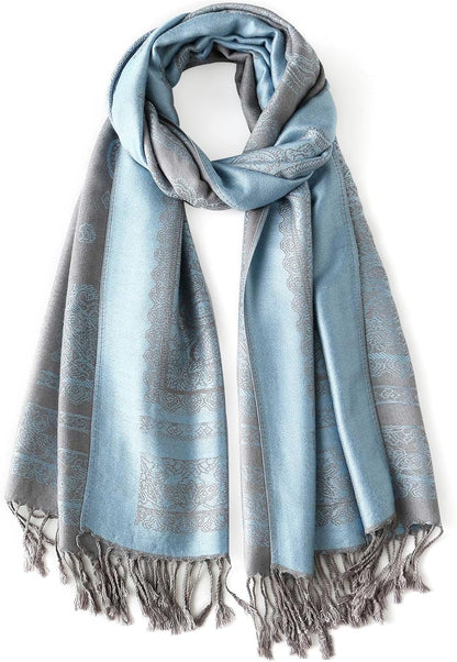 Ciormis Two Tone Silky Paisley Pashmina Shawl Scarf,Soft Women's Rave Jacquard Pashminas Wrap Scarves