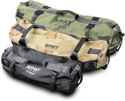 XPRT Fitness Workout Sandbag for Heavy Duty Workout Cross Training 7 Multi-positional Handles - Color Army Green/Black/Camo