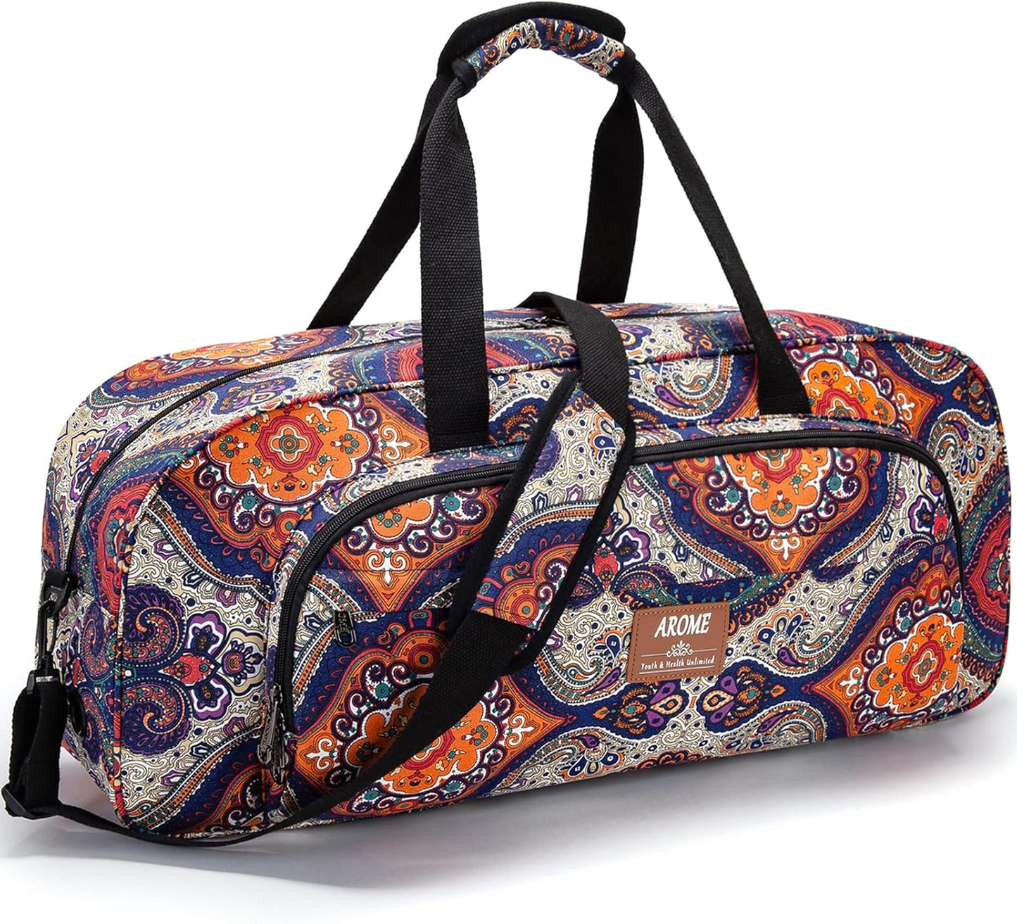 AROME Yoga Mat Bag for Women Men, Large Canvas Yoga Bag for 1/4" 1/3" 2/5" 1/2" Extra Thick Exercise Yoga Mat Gym Tote Sports Duffle Bag Carrying Bags with Wet Pocket & Shoulder Strap & Mat Strap