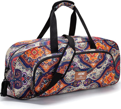 AROME Yoga Mat Bag for Women Men, Large Canvas Yoga Bag for 1/4" 1/3" 2/5" 1/2" Extra Thick Exercise Yoga Mat Gym Tote Sports Duffle Bag Carrying Bags with Wet Pocket & Shoulder Strap & Mat Strap