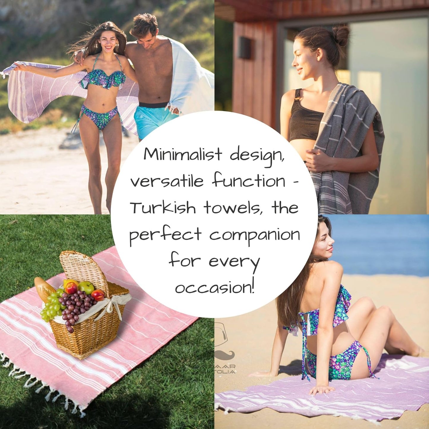 Bazaar Anatolia Turkish Beach Towel – 100% Cotton, Quick Dry, Lightweight and Sand Free – Perfect for Bathroom, Travel, Yoga, Camping, Oversized 71x39 inches - Diamond Black - Colors A