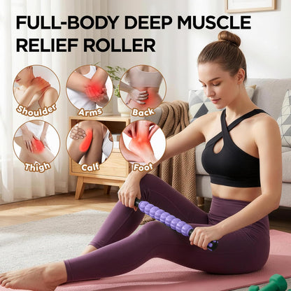Muscle Roller Massage Roller Stick- Deep Tissue Fascia Blaster for Myofascial Pain Relief, Lymphatic Drainage & Body Sculpting, Handheld Physical Therapy & Recovery Tool (Gray black-18 inch)