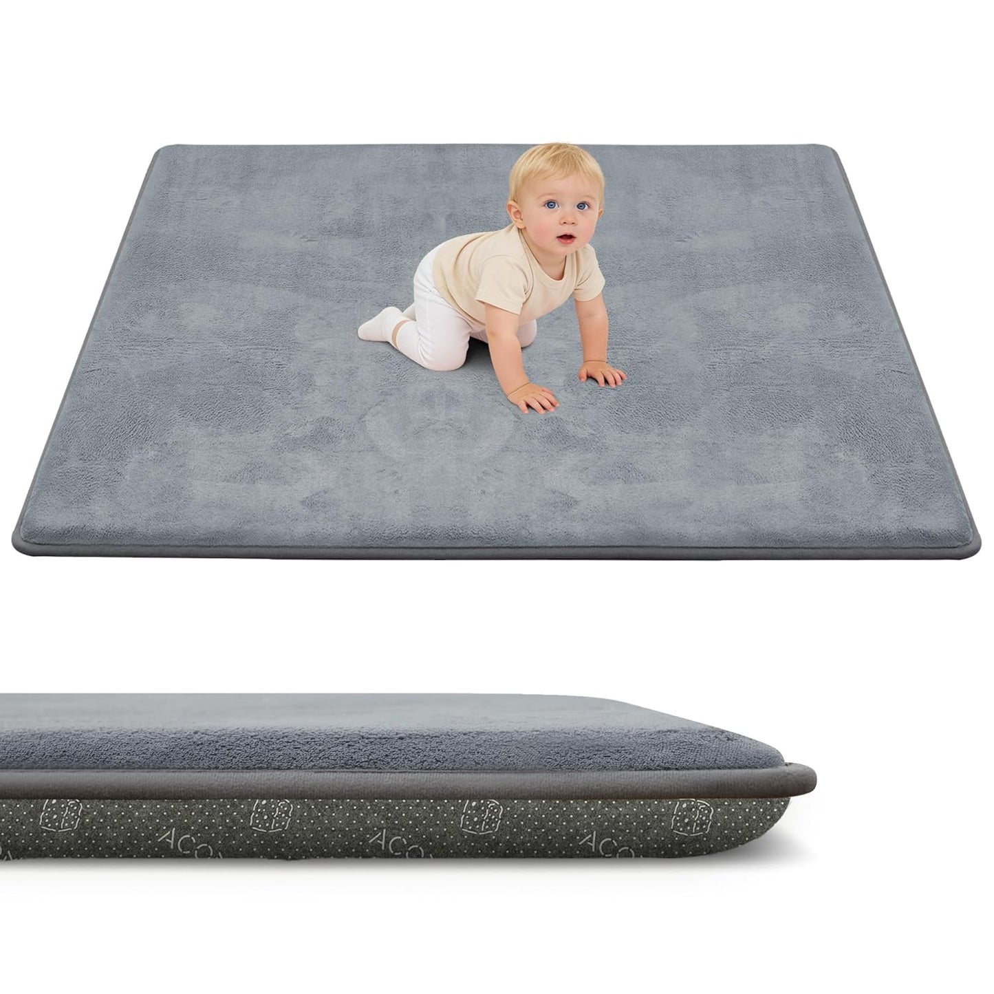 ACOMOPACK 1.3" Thick Baby Play Mat for Floor 79x118"-Large Water-Repellent&Non-Slip Memory Foam Mat for Kids,Toddlers,Soft Velvet Nursery Rug for Tummy Time&Crawling,Yoga,Tatami Style(Blue)