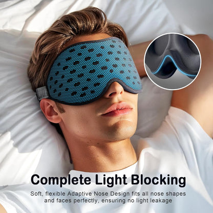 LitBear Breathable Sleep Mask, 3D Eye Mask Sleep for Side Sleepers Women Men, Light Blocking Sleeping Mask with Adjustable Strap, Soft Lightweight Eye Cover for Travel, Night Work, Nap, Office - Blue