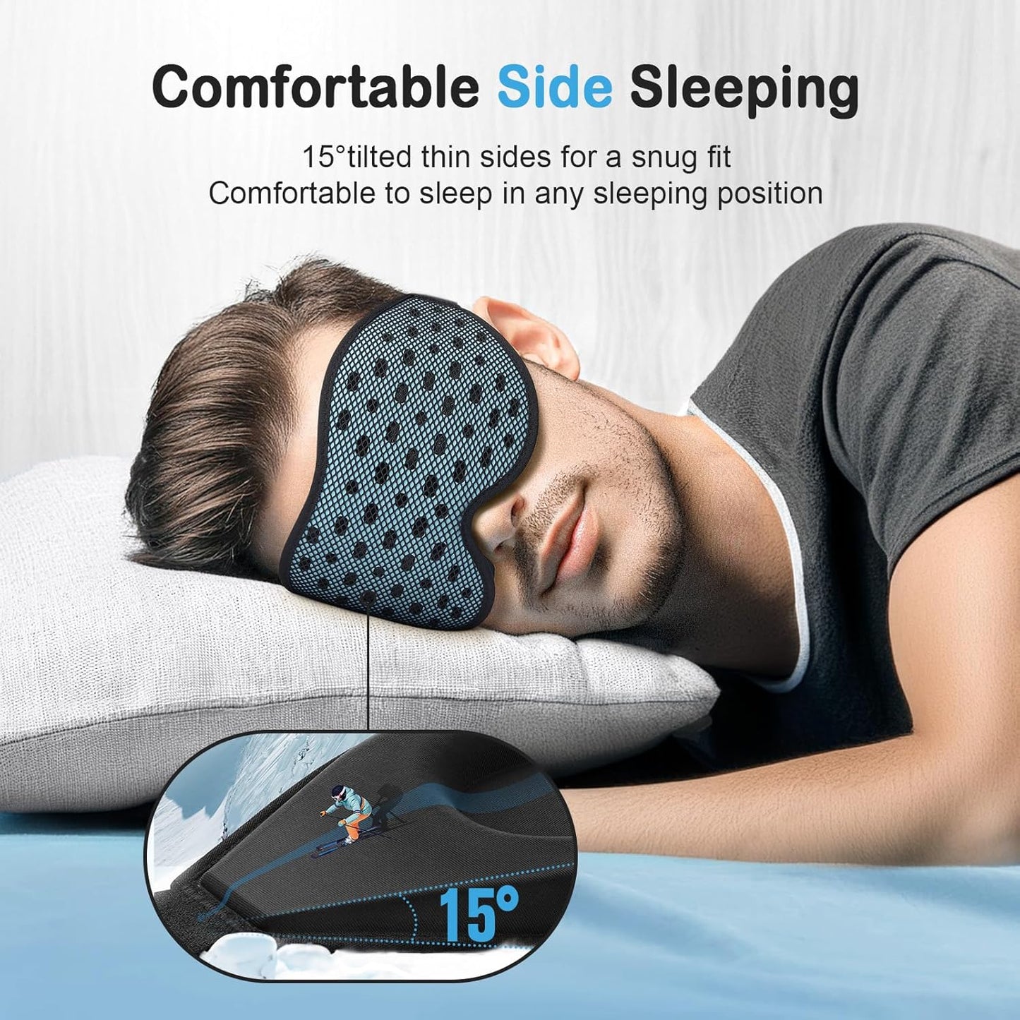 LitBear Breathable Sleep Mask, 3D Eye Mask Sleep for Side Sleepers Women Men, Light Blocking Sleeping Mask with Adjustable Strap, Soft Lightweight Eye Cover for Travel, Night Work, Nap, Office - Blue
