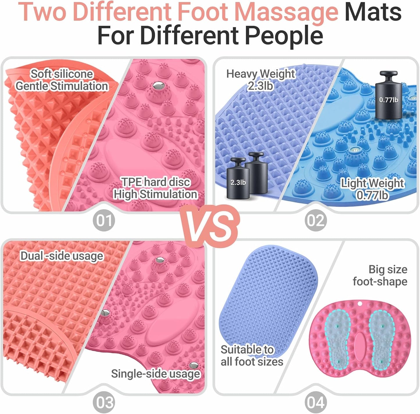 Upgrade Silicone Foot Massager Mat with Dual-Side Usage, Large Reflexology Mat for Feet Relaxation, Foldable Foot Acupressure Mat, Portable Standing Desk Mat for Pain, Fatigue Relief(Gray-L)