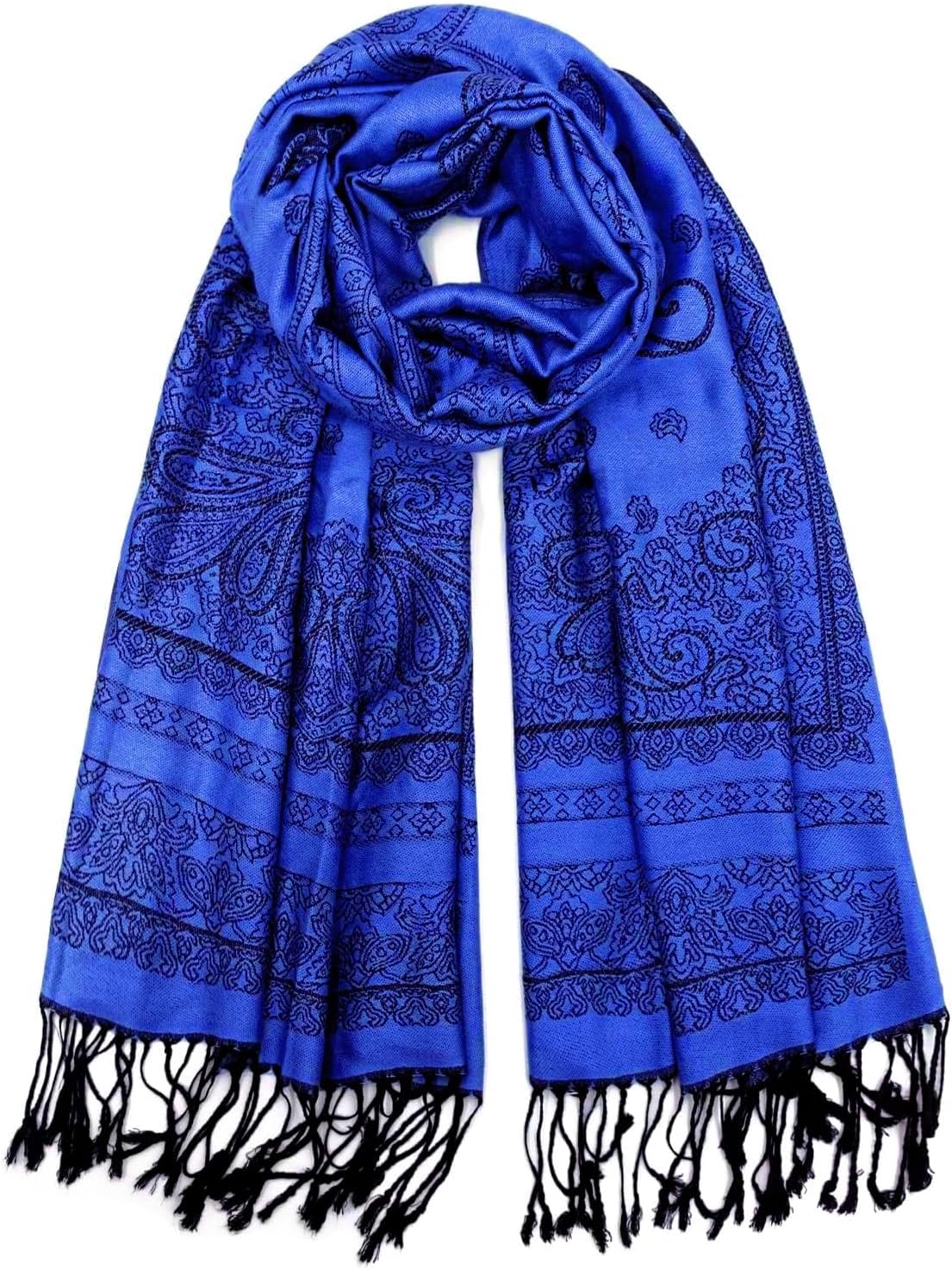 Ciormis Two Tone Silky Paisley Pashmina Shawl Scarf,Soft Women's Rave Jacquard Pashminas Wrap Scarves