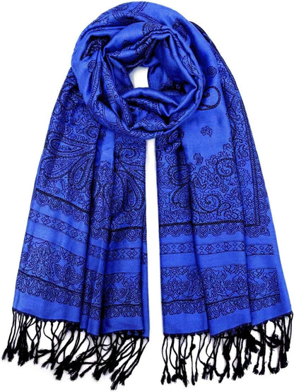 Ciormis Two Tone Silky Paisley Pashmina Shawl Scarf,Soft Women's Rave Jacquard Pashminas Wrap Scarves