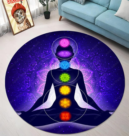 Chakra Round Area Rug, Non-Slip Meditation & Yoga Carpet for Living Room, Meditation Round Area Rugs, Modern Circular Bedroom Rug 57